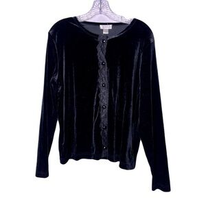 Christopher & Banks | New Black Velour Lace Button Front Cardigan, Large